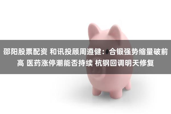 邵阳股票配资 和讯投顾周遵健：合锻强势缩量破前高 医药涨停潮能否持续 杭钢回调明天修复