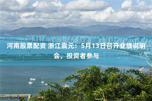 河南股票配资 浙江震元：5月13日召开业绩说明会，投资者参与