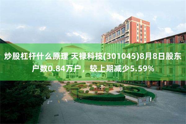 炒股杠杆什么原理 天禄科技(301045)8月8日股东户数0.84万户，较上期减少5.59%